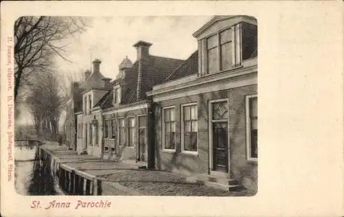 Ak St Anna Parochie Friesland Niederlande, Häuser, Straßenpartie