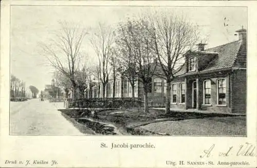 Ak St Jacobi Parochie Friesland Niederlande, Ortspartie, Häuser
