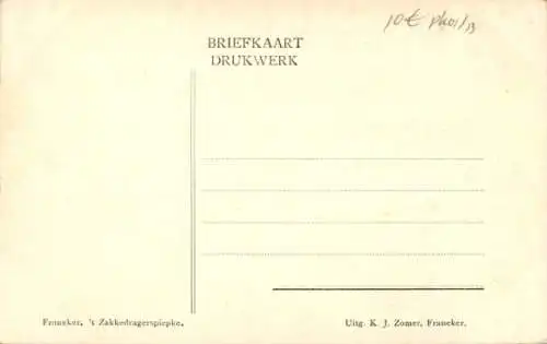 Ak Franeker Friesland Niederlande, 't Zakkedragerspiepke