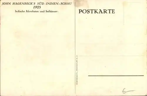 Ak John Hagenbeck's Süd-Indien-Schau 1925, Indische Akrobaten und Seiltänzer