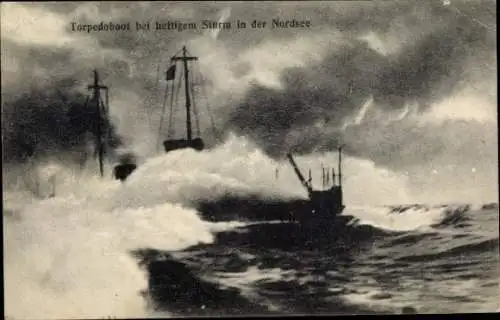 Ak Deutsches Kriegsschiff, Torpedoboot bei heftigem Sturm in der Nordsee, Kaiserliche Marine