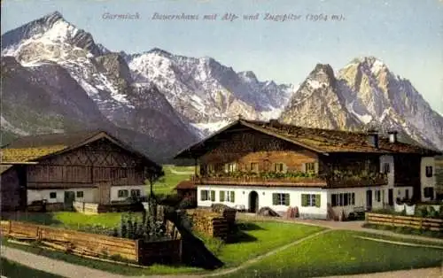 Ak Garmisch Partenkirchen in Oberbayern, Alpspitze, Zugspitze, Bauernhaus