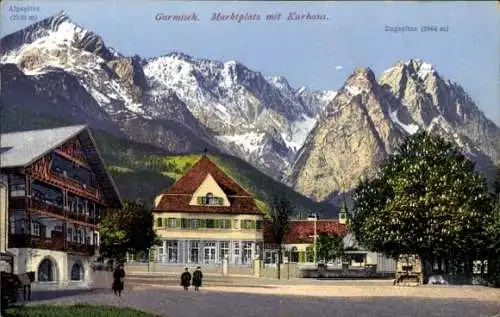 Ak Garmisch Partenkirchen in Oberbayern, Marktplatz, Kurhaus, Alpspitze, Zugspitze