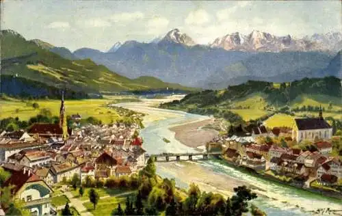 Künstler Ak Bad Tölz im Isartal Oberbayern, Panorama
