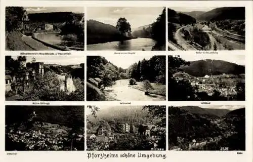 Ak Pforzheim im Schwarzwald, Würmtal, Wildbad, Nagoldbrücke, Wasserfall, Hirsau