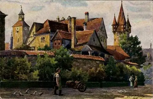 Künstler Ak Marschall, V., Lindau im Bodensee Schwaben, An der Stadtmauer