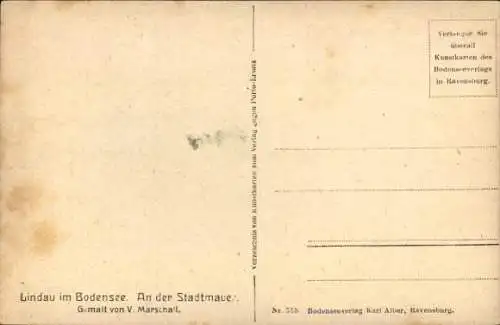 Künstler Ak Marschall, V., Lindau im Bodensee Schwaben, An der Stadtmauer