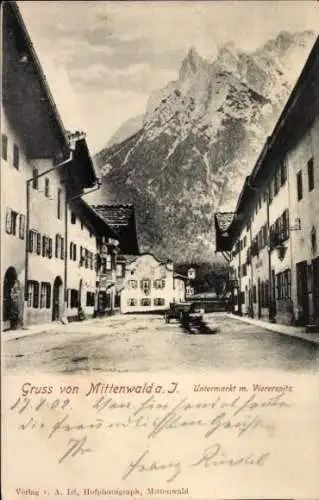 Ak Mittenwald in Oberbayern, Untermarkt, Viererspitze