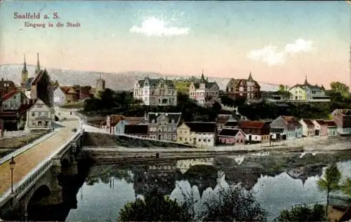 Ak Saalfeld an der Saale Thüringen, Eingang in die Stadt, Saale