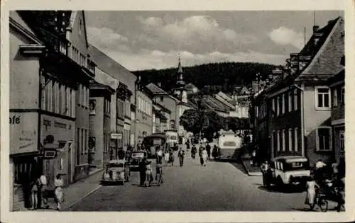 Ak Saalburg in Thüringen, Straße, Passanten, Geschäfte, Autos