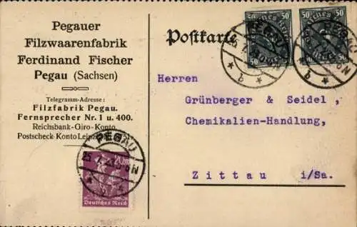 Ak Pegau in Sachsen, Filzwaarenwerk, Ferdinand Fischer