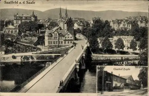 Ak Saalfeld an der Saale Thüringen, Saalebrücke, Bahnhofshotel