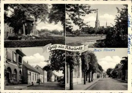 Ak Rheurdt, Statue, Kirchturm, Straßenansichten