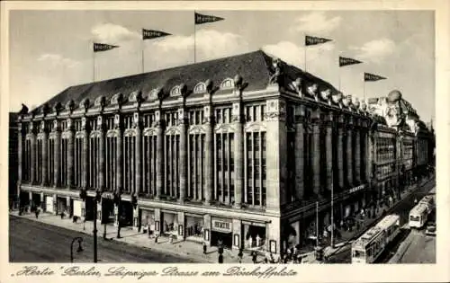 Ak Berlin Mitte, Hertie Kaufhaus, Leipziger Straße am Dönhoffplatz, Straßenbahn Linie 71