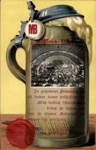 Ak München, Bierkrug MB, Gastraum, Urkunde
