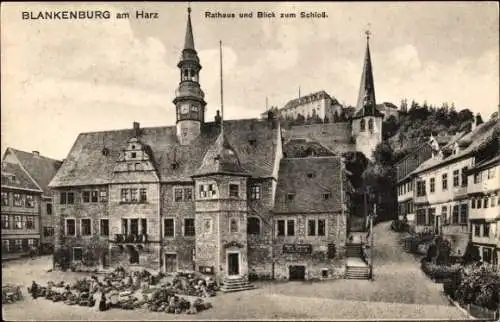 Ak Blankenburg am Harz, Rathaus und Schloss, Platz