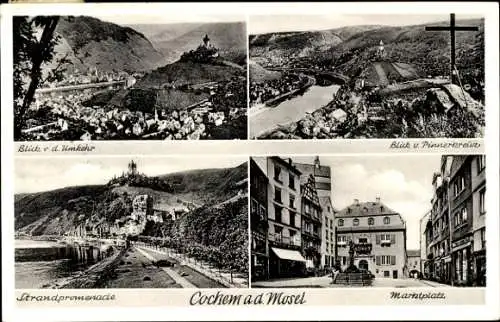 Ak Cochem an der Mosel, Marktplatz, Strandpromenade, Pinnerkreuz, Blick von der Umkehr