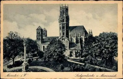 Ak Münster in Westfalen, Ludgerikirche, Mariensäule