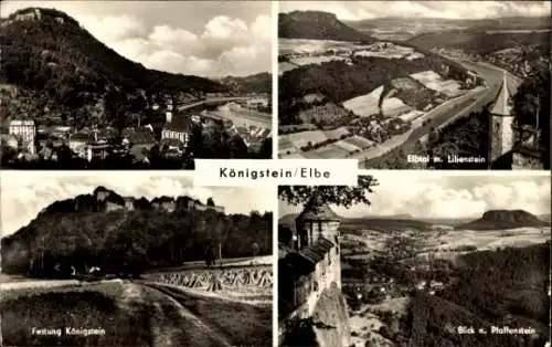 Ak Königstein an der Elbe Sächsische Schweiz, Gesamtansicht, Festung Königstein, Pfaffenstein