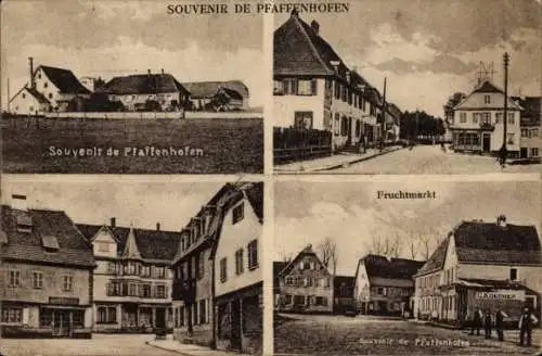 Ak Pfaffenhoffen Pfaffenhofen Elsass Bas Rhin, Straßenpartie, Fruchtmarkt