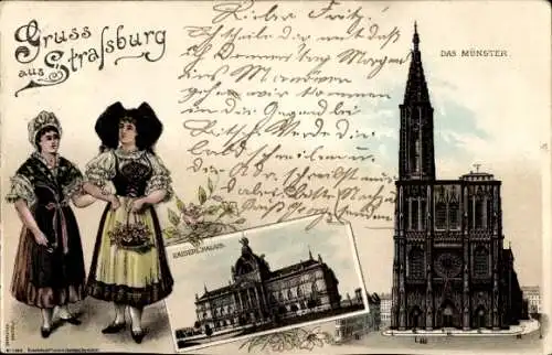 Litho Strasbourg Straßburg Elsass Bas Rhin, Münster, Kaiserpalast