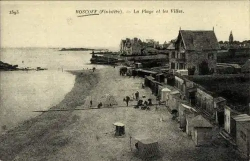 Ak Roscoff Finistère, Strand, Villen
