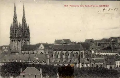 Ak Quimper Finistère, Panorama, Kathedrale