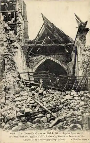 Ak Etatvigny Aisne, Kirche, Kriegszerstörung 1. WK