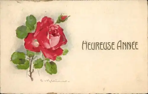 Künstler Ak Klein, Catharina, rote Rose, Fröhliches Neujahr