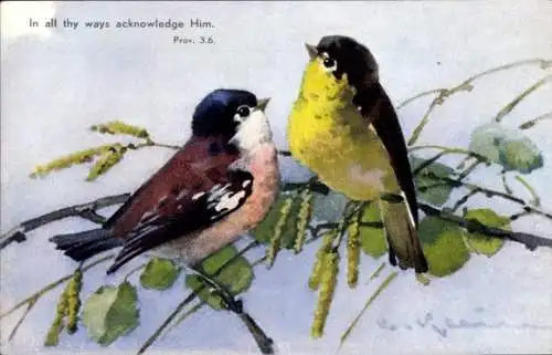Künstler Ak Klein, Catharina, Zwei Vögel auf einem Birkenast
