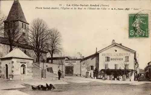 Ak La Côte Saint André Isère, Platz Saint Andre, Kirche, Rathausstraße