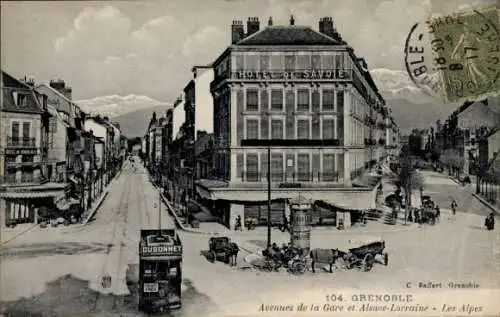 Ak Grenoble-Isère, Avenue de la Gare und Elsass-Lothringen