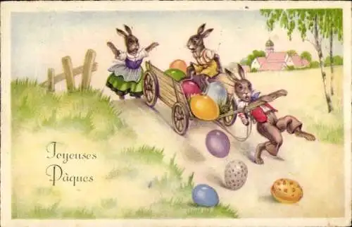Ak Glückwunsch Ostern, Osterhasen, Transport, Ostereier