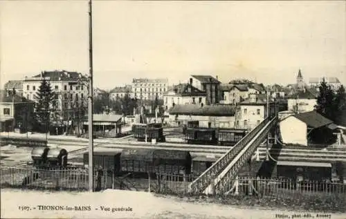 Ak Thonon les Bains Haute Savoie, Gesamtansicht, Bahnübergang