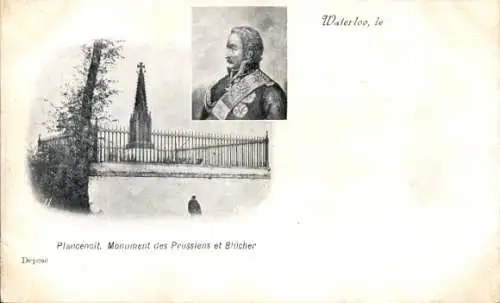 Ak Waterloo Wallonisch Brabant, Plancenoit, Monument des Pruissiens et Blücher