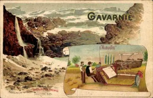 Litho Gavarnie Okzitanien Hautes Pyrénées, Cirque et Cascade, l'Alouette, Erntemaschine
