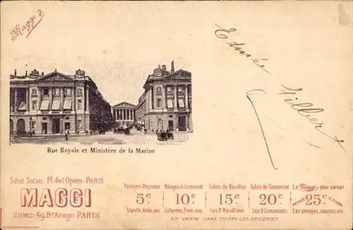 Ak Paris VIII, Rue Royale, Ministere de la Marine, Reklame, Maggi