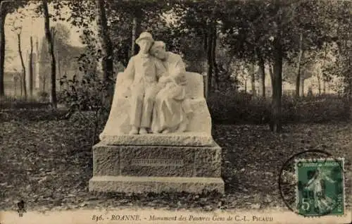 Ak Roanne Loire, Monument des Pauvres Gens de C.-L.