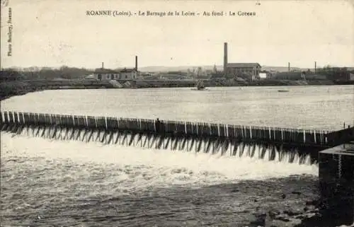 Ak Roanne Loire, La Barrage de la Loire, Au fond, Le Coteau