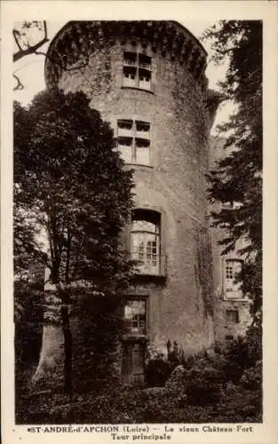 Ak St. André d'Apchon Loire, Le vieux Chateau Fort Tour principale