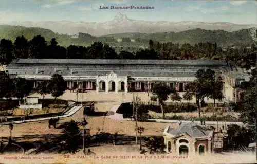 Ak Pau Pyrénées-Atlantiques, La Gare du Midi et le Pic du Midi d'Ossau