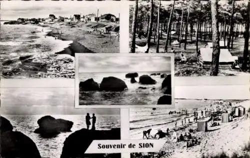 Ak Sion sur l'Ocean Vendée, Strand, Felsen, Campingplatz im Wald