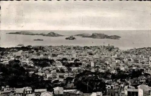 Ak Marseille Bouches du Rhône, Gesamtansicht von Notre-Dame de la Garde aus, Inseln