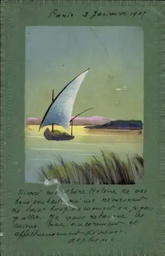 Handgemalt Ak Segelboot auf dem Wasser