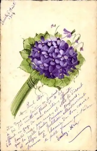 Handgemalt Ak Veilchen, Blumenstrauß