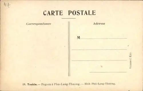 Künstler Ak Hanoi Tonkin Vietnam, Pagode in Phu Lang Thuong, Binh Phú Lang Thuong