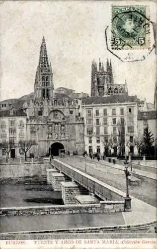 Ak Burgos Castilla y León, Brücke und Bogen von Santa Maria