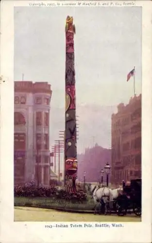 Ak Seattle Washington USA, Indianer-Totempfahl