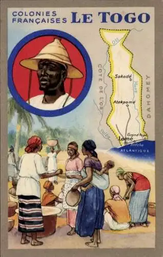 Landkarten Litho Französische Kolonien, Togo, Markt