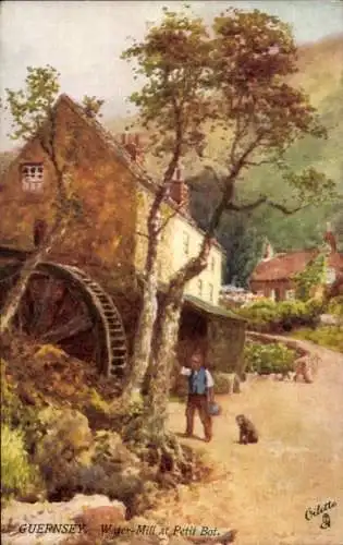Künstler Ak Guernsey Kanalinseln, Wassermühle bei Petit Bot